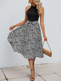 Casual Neck Skirt Leopard Print Contrasting Dress