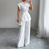Shirt Short-sleeved Straight-leg Trouser Set