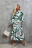 Womens Loose Single-Breasted Long Sleeve Long Dress