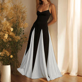 Women's Casual Contrasting Color Splicing Shoulder Strap Dress