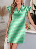 Women Pullover V-Neck Striped Short Dress