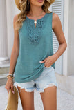 Women Solid Color V-Neck Lace Loose Sleeveless Vest T-Shirt Top