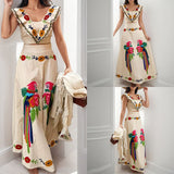Women Ruffled Print Maxi Dress Fashion Set