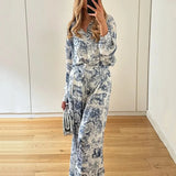 Women Casual Lapel Printed Shirt Pants Set