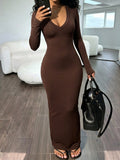 Womens Deep V Skinny Dress