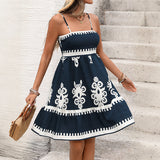 Vintage Short Skirt Floral Print Suspender Dress