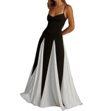 Women's Casual Contrasting Color Splicing Shoulder Strap Dress