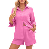 Women's Seven-quarter-sleeved Shirt Short Cotton Two-piece Set
