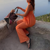 Casual Solid Color Suspender Straight Pants Suit