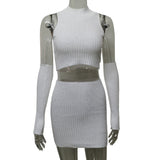 Women Open-button Sleeveless Vest Knitted Skirt Set