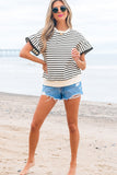 Womens Short Sleeve T-Shirt Striped Crew Neck Pullover