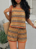 Vintage Two-piece Set Knitted Vest Shorts Set