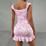 Women Floral Dress Off Shoulder Short Dress