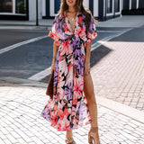 Women's Summer Sexy High-waisted Print Slit Dress