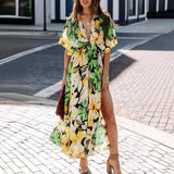 Women's Summer Sexy High-waisted Print Slit Dress