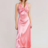 Women's Elegant Sexy Solid Color V-neck Pleated Slim Dress