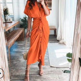 Elegant Short Sleeve Printed High Waist Dress Long Dress