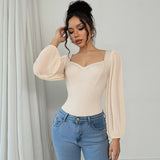 Retro Sexy Onesie Solid Color Mesh Long-sleeved Bodysuit