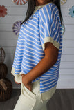 Womens Crew Neck Short Sleeve Pullover Striped T-Shirt