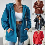 Women's Cute Hoodies Teen Girl Fall Jacket Oversized Sweatshirts Casual Drawstring Zip Up Y2K Hoodie with Pocket