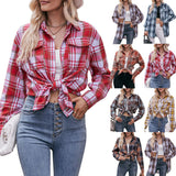 Women Oversize Loose Plaid Jacket with Pocket