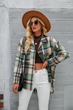 Women Long Sleeve Cardigan Lapel Loose Plaid Wool Shirt Jacket