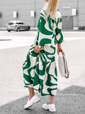 Womens Loose Single-Breasted Long Sleeve Long Dress Dress