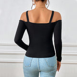 Women Long Sleeve Vest Knitted Slim Solid T-Shirt Top