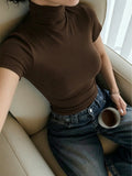 Womens Vintage Half Turtleneck Short Sleeve Top