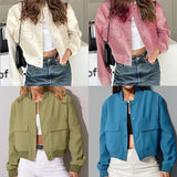 Women's Casual Stand-up Collar Solid Color Pocket Jacket