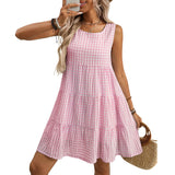Women's Loose Casual Flowing Sleeveless Plaid Dress
