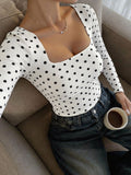 Womens Vintage Polka Dot Long Sleeve Top