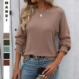 Women's Loose Casual Pit Strip Long Sleeve T-Shirt