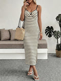 Women Slim-fit Hip Striped Suspender Dress