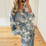 Women Casual Lapel Printed Shirt Pants Set