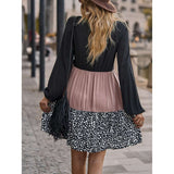 Women's Patchwork A-Line Dress Long Sleeves