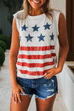 White Vintage Stars and Stripes Printed Casual Tank Top