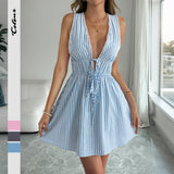 Women's Shoulder Strap Sleeveless Striped Dress