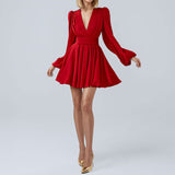 Women's Elegant French V-Neck Waist Dress
