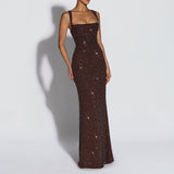 Women Elegant Sexy Square Neck Sequin Slim Fit Dress