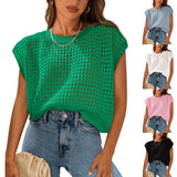 Women's Crew Neck Hollow-Out Sunscreen Knitted Sweater Blouse