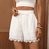 Shorts Loose Drawstring White Lace Splicing Shorts Women
