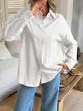 Women's Solid Button V-Neck Long Sleeve Women's Long Sleeve Blouse
