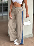 Women Contrast Drawstring Wide Leg Bottom