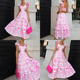 Womens Dress Ruffled Sleeve Print Waist