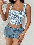Women Sexy Suspender Vest Floral Short Tank Top