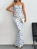 Womens Summer Backless Floral Holiday Dress