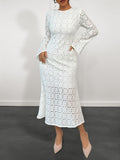 Elegant Fishtail Dress Long Sleeve Lace Solid Color Dress