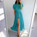 Fashion Casual Solid Color Lantern Sleeve Slim Dress