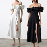 Women Solid Color Bubble Sleeve Strap Dress